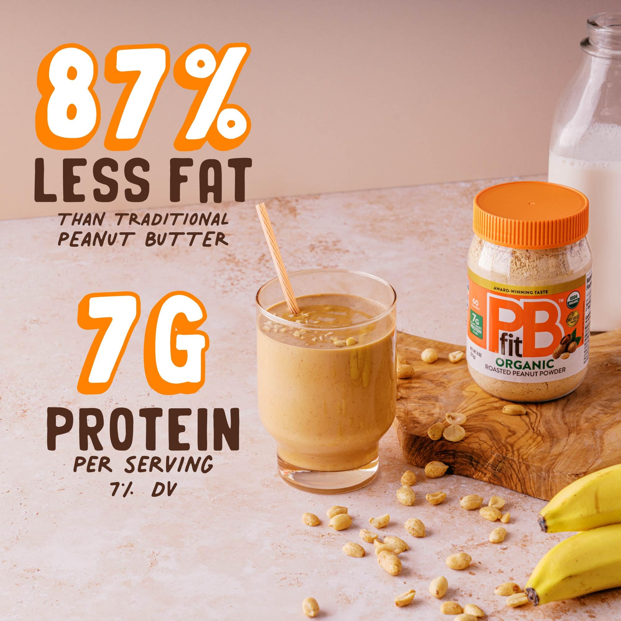 PBfit 8 Ounce Organic Peanut Butter Powder, Powdered Peanut Spread from Real Roasted Pressed Peanuts, 7g of Protein 7% DV, Gluten-Free, 60 calories
