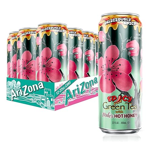 AriZona Spicy Green Tea with Mikes Hot Honey - Big Can, 22 Fl Oz (Pack of 12)