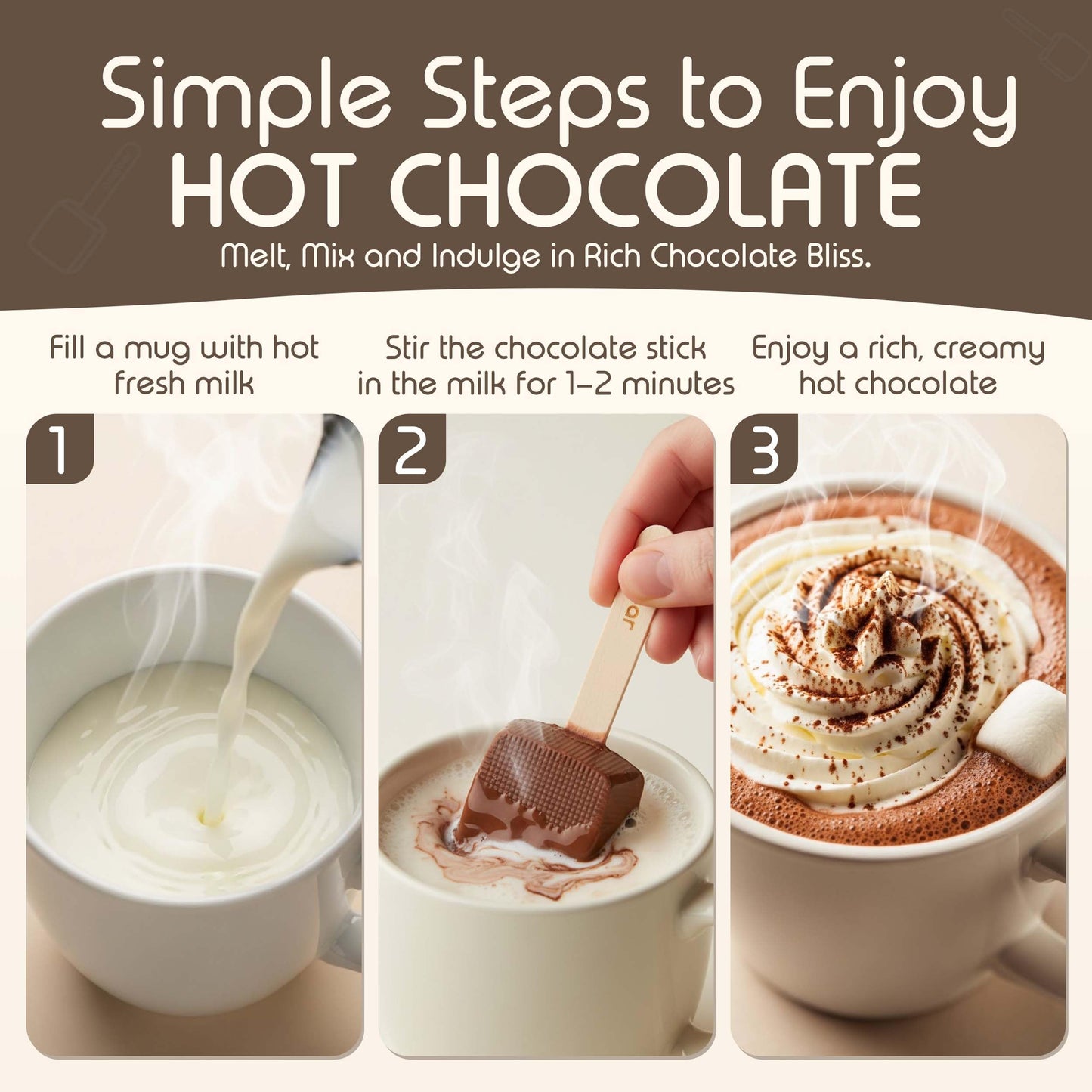 Popbar - Hot Chocolate Sticks - 50 Pack Bulk Case - Ideal for Holidays, Birthdays, Corporate Office Gifts, Stocking Stuffers, Thanksgiving, Christmas