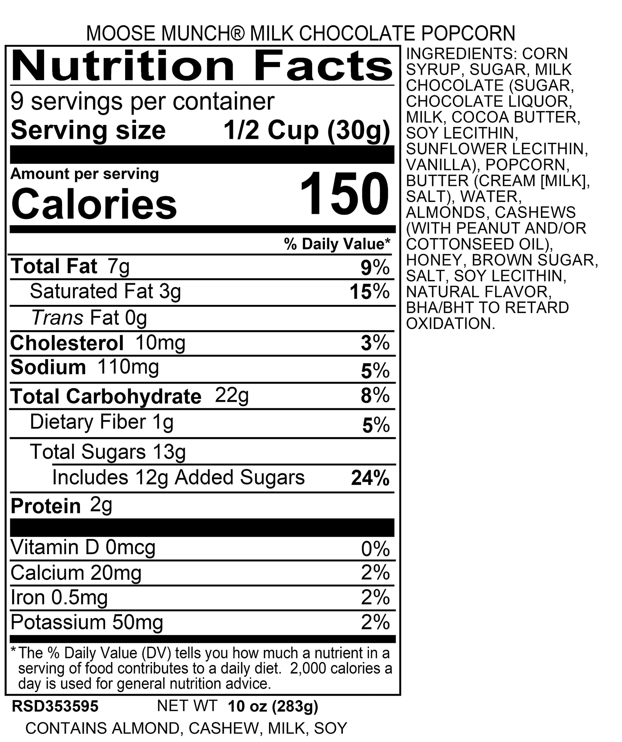 Harry & David Moose Munch Premium Popcorn Box - Milk Chocolate, 10 oz