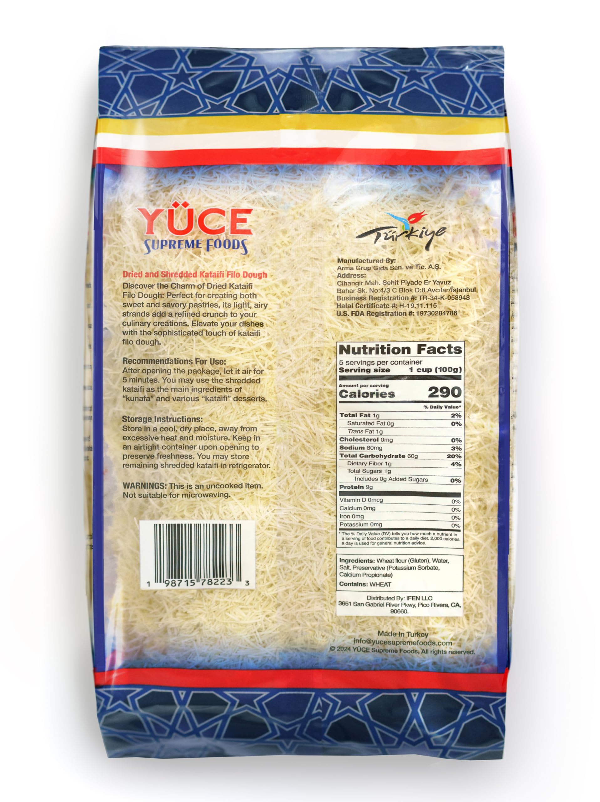 YÜCE Supreme Foods Kataifi Shredded Fillo Dough 500g (17.6 oz), Ingredient For the Viral Dubai Chocolate Bar Pistachio, Dried & Shredded Kataifi Filo