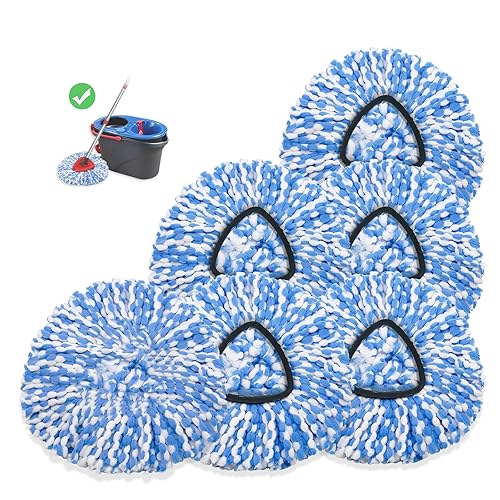 kCarpoly 6 Pack Spin Mop Heads Replacements Compatible for O ceda RinseClean 2 Tank System, Microfiber Mop Refills Head for 4.33in Core,Easy