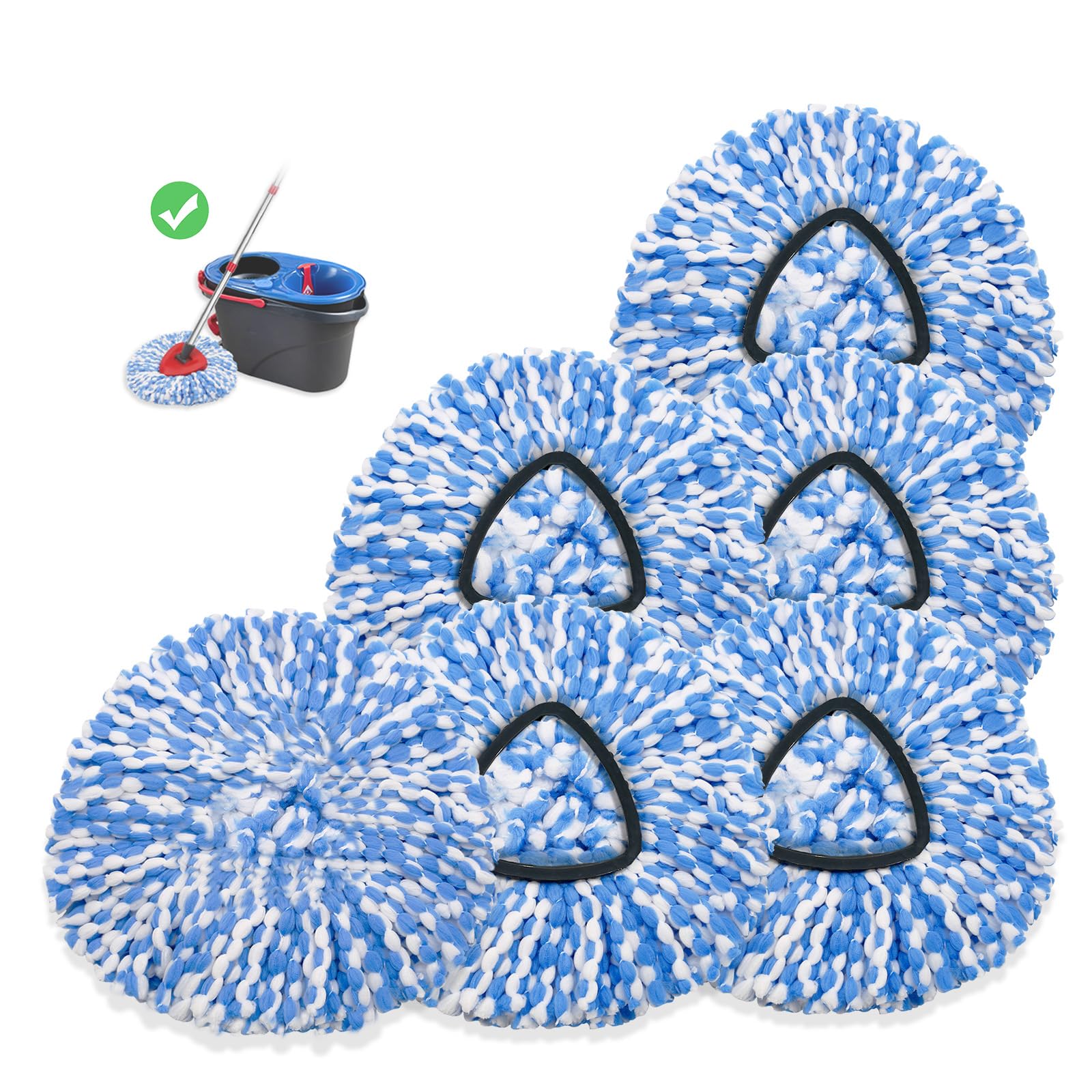 kCarpoly 6 Pack Spin Mop Heads Replacements Compatible for O ceda RinseClean 2 Tank System, Microfiber Mop Refills Head for 4.33in Core,Easy