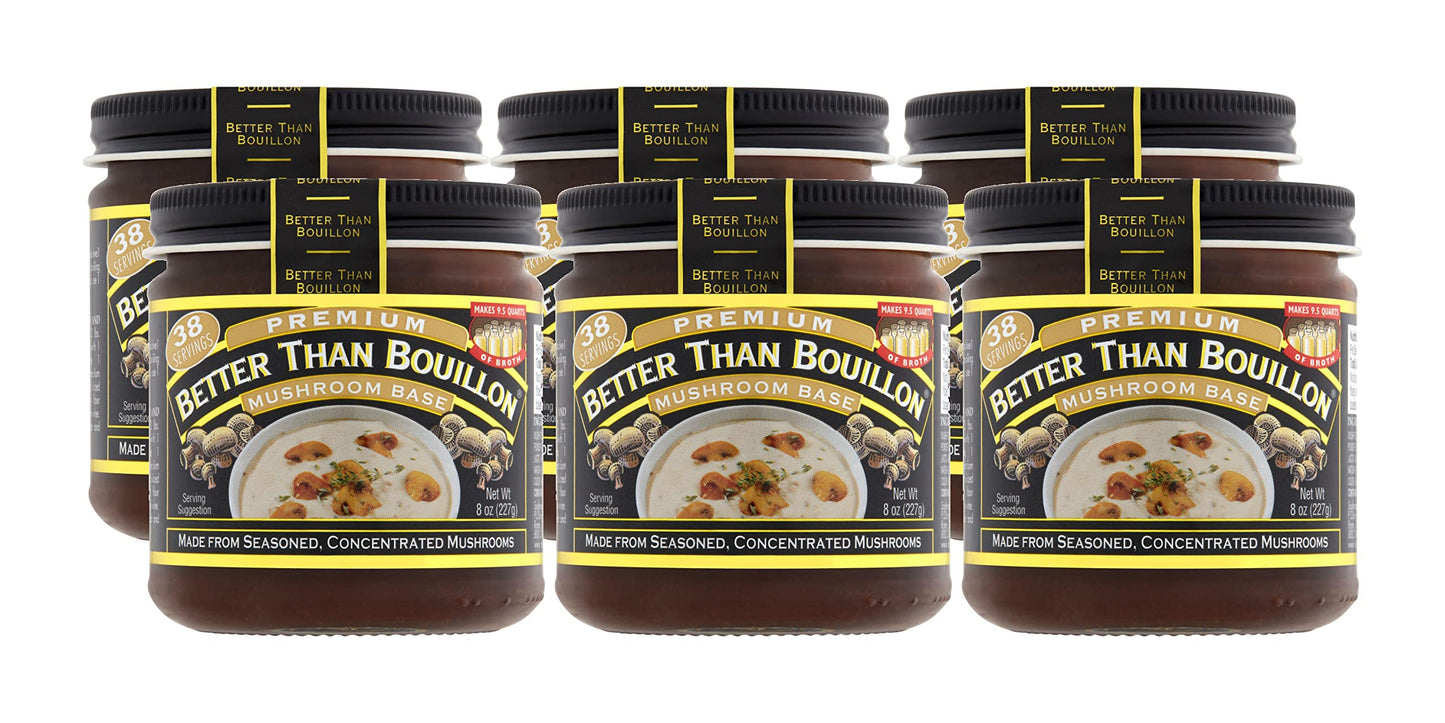 Better Than Bouillon Premium Mushroom Base, Made from Seasoned & Concentrated Mushrooms, Makes 9.5 Quarts of Broth, 38 Servings 8 Ounce (Pack of 6)