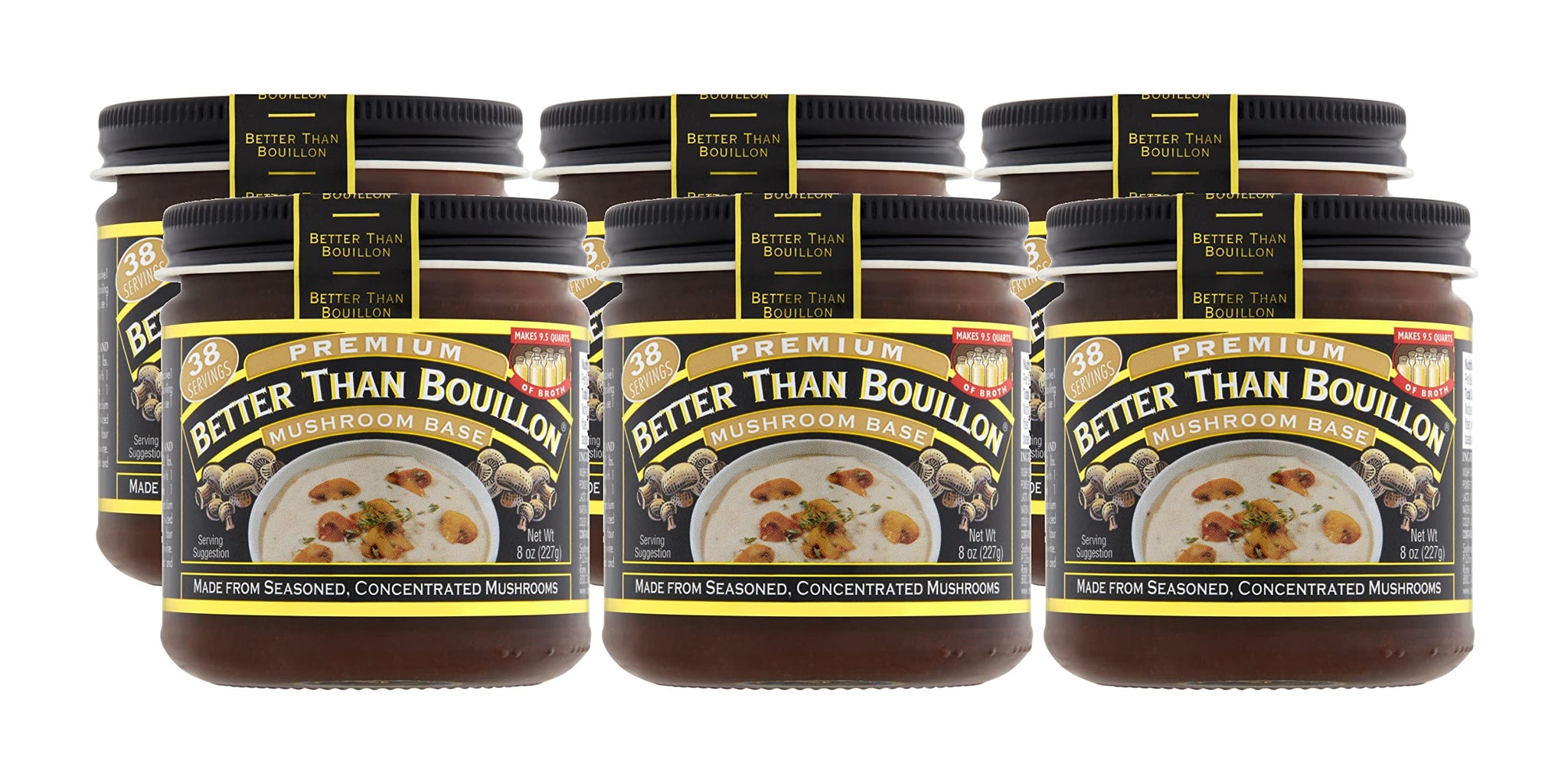 Better Than Bouillon Premium Mushroom Base, Made from Seasoned & Concentrated Mushrooms, Makes 9.5 Quarts of Broth, 38 Servings 8 Ounce (Pack of 6)