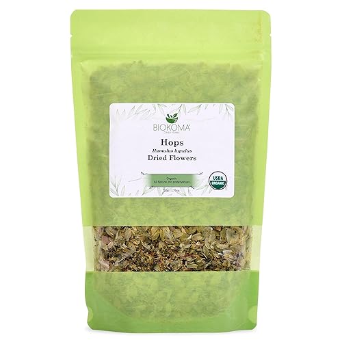 Biokoma Organic Hops Dried Flowers 1.76oz - USDA Organic Herbal Tea - Dried Humulus lupulus Loose Flowers - Resealable Moisture Proof Pouch - No