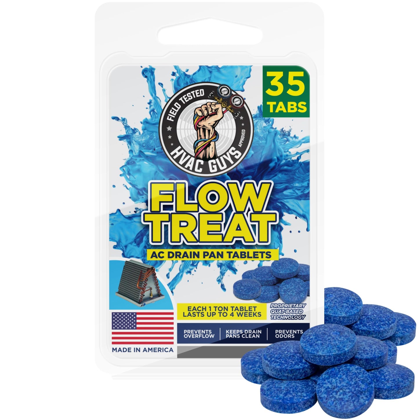 HVAC Guys AC Drain Pan Tablets 35PK | Flow Treat Tablets Prevents Odors, Keeps HVAC Drain Pan Clean, Prevents Overflow | One Tablet Lasts up to 4