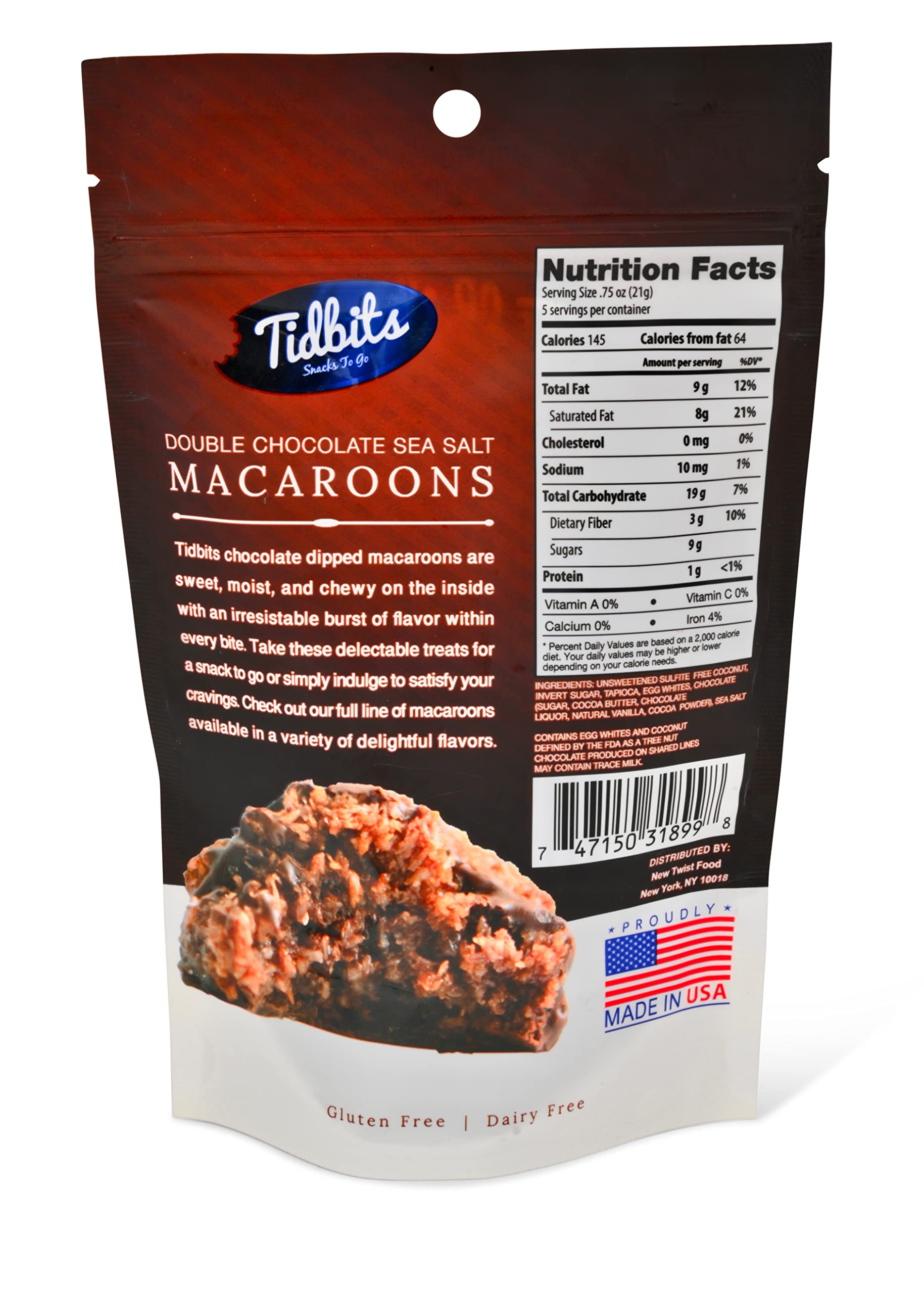 Tidbits Gluten Free Macaroons To Eat, Classic Coconut Macaroon, Non Dairy Dessert 3.75 oz Pouch - Pack of 3