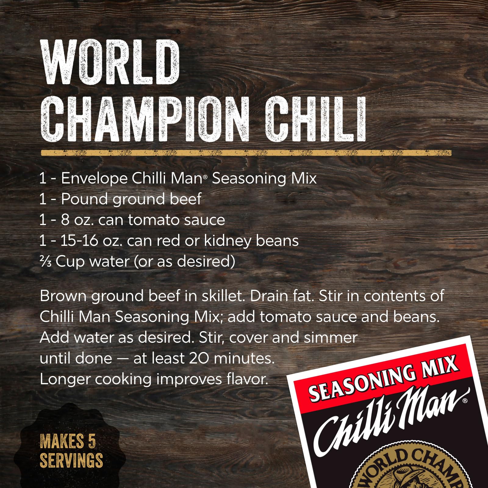 CHILLI MAN Chili Seasoning Mix (Pack of 24), 1.25 Ounce Packets