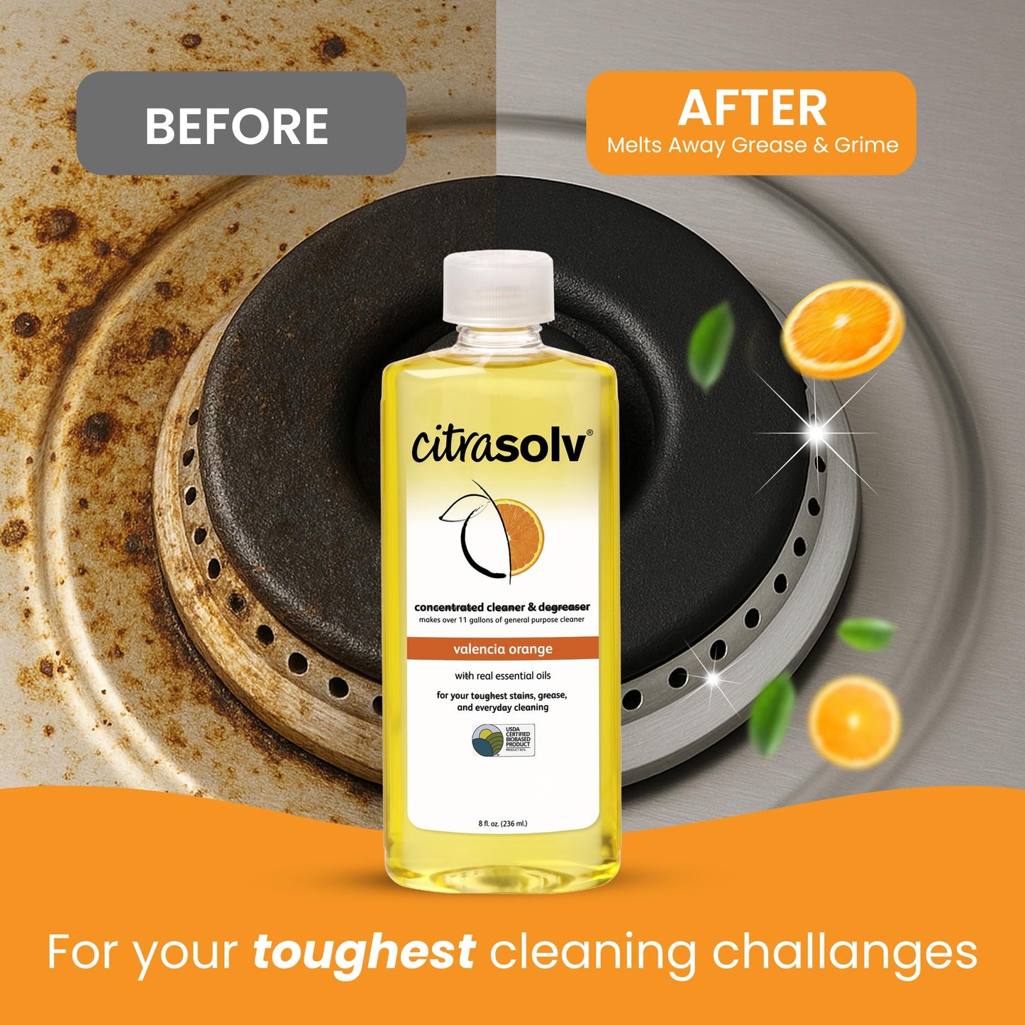Citra Solv Concentrated Cleaner & Degreaser, Deodorizer, Paint & Adhesive Remover, for Home and Outdoor, Natural Orange Oil, Safe, Valencia Orange
