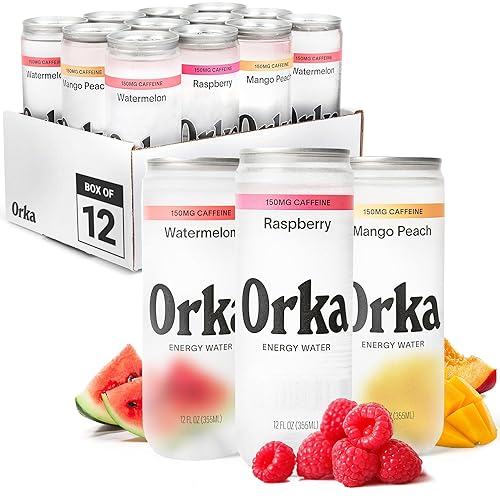 Orka Energy Water - Sugar-Free, Zero-Calorie, Non-Carbonated Caffeinated Water (12oz Cans, Variety Pack) | 150mg Natural Caffeine + Natural L-Theanine