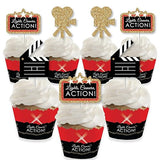 Big Dot of Happiness Red Carpet - Cupcake Decoration - Movie Night Party Cupcake Wrappers and Treat Picks Kit - Set of 24