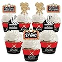 Big Dot of Happiness Red Carpet - Cupcake Decoration - Movie Night Party Cupcake Wrappers and Treat Picks Kit - Set of 24