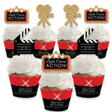 Big Dot of Happiness Red Carpet - Cupcake Decoration - Movie Night Party Cupcake Wrappers and Treat Picks Kit - Set of 24