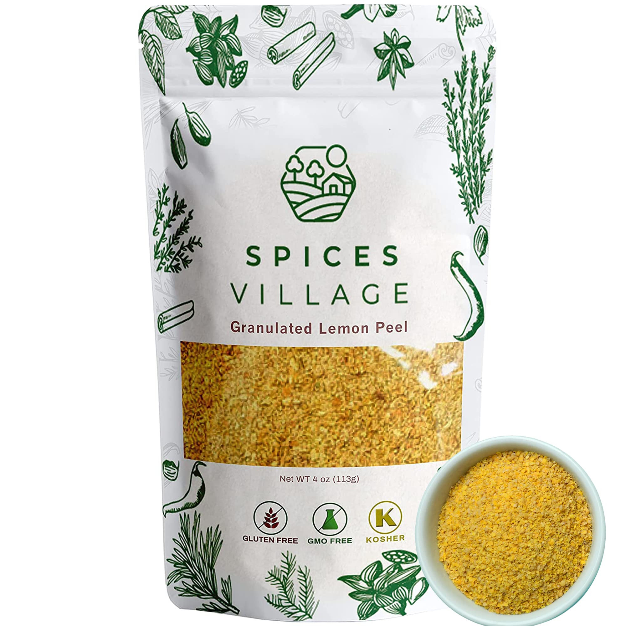 SPICES VILLAGE Lemon Peel Zest, Dried Lemon Peel Granules, Lemon Zest Seasoning for Baking, (4 Oz), Citrus Fruit Seasoning for Cooking & Herb Tea