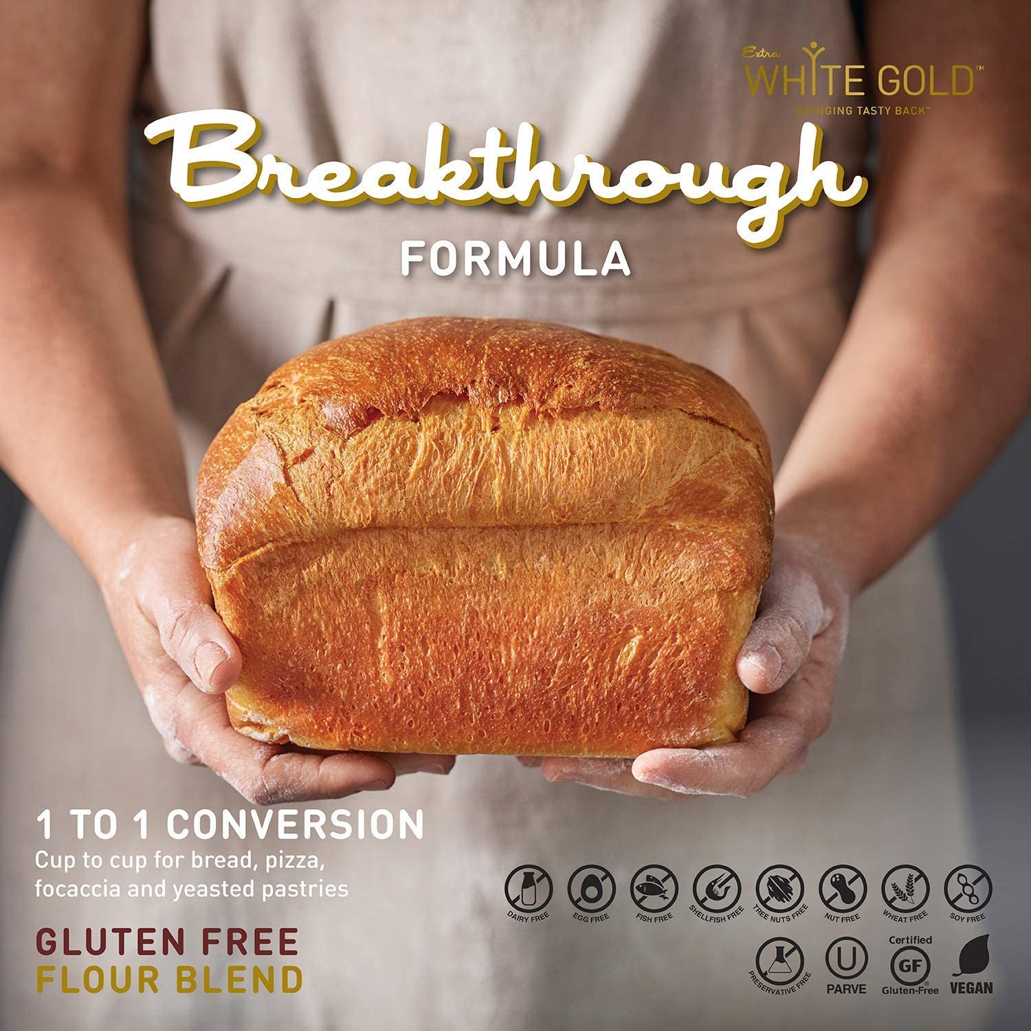 Extra White Gold Gluten Free Bread Flour Blend - Kosher, Vegan Recipe For Breads, Yeasted Pastries , Pizza, Focaccia - Wheat, Soy, Nut and Dairy Free - 1.1 Pound