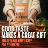 Double Neat Maple Bourbon Almonds - Healthy Fathers Day Snacks Gift - Bourbon Snacks for Men - Vegan & Gluten-Free - Slow-Roasted Candied Almonds