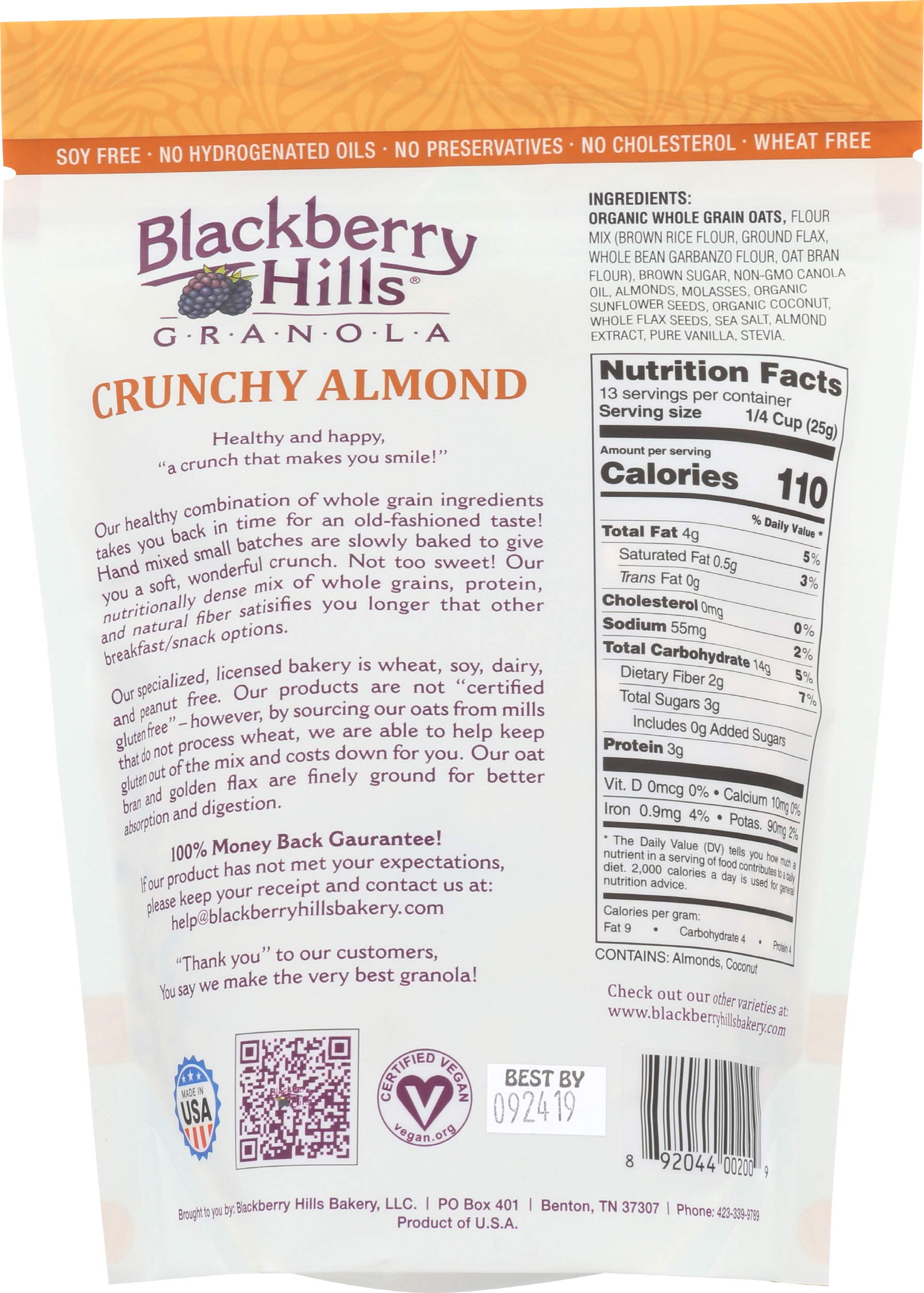 Blackberry Hills Bakery, Granola Crunchy Almond, 14 Ounce