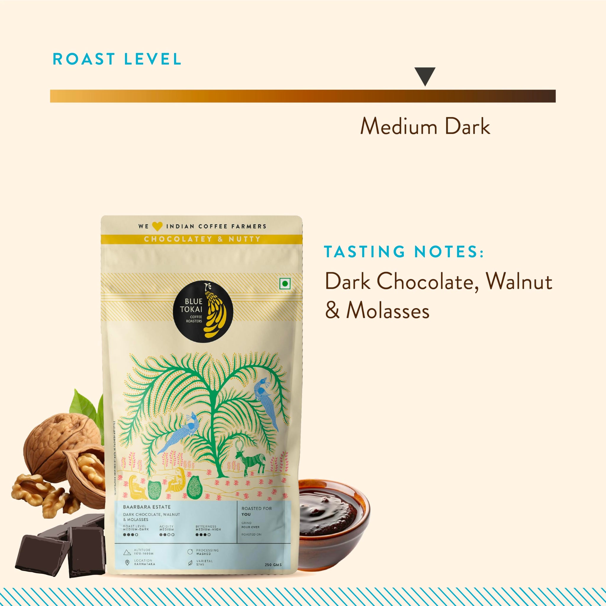 Blue Tokai Coffee Roasters Baarbara Estate - Medium Dark Roast (French Press) 340 g | Made With 100% Specialty Grade Arabica Freshly Roasted Ground