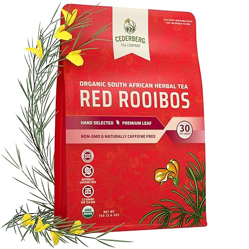 Cederberg Tea Company Red Rooibos Tea Bags USDA Certified South African Organic Herbal Tea, Naturally Caffeine Free Tea, Non-GMO, Premium Leaf, Rich