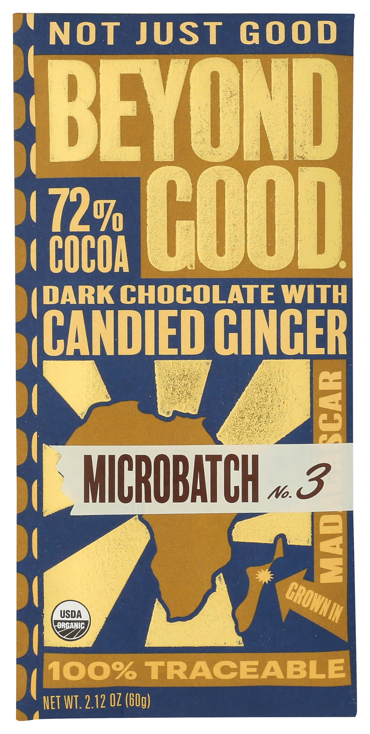 Beyond Good Organic 72% Candied Ginger Microbatch Chocolate Bar, 2.12 Ounce