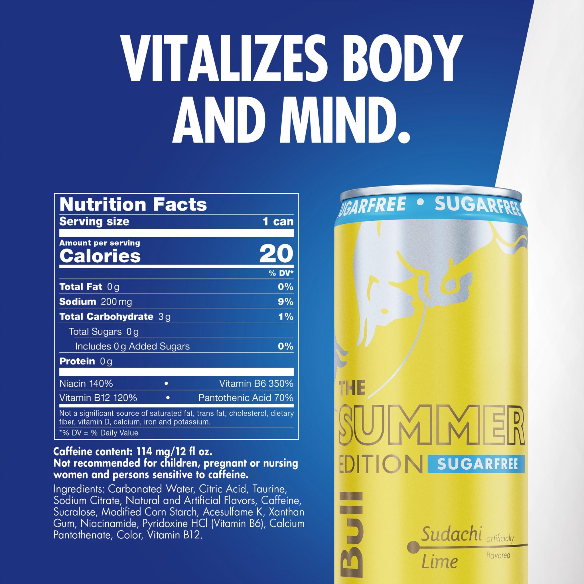 Red Bull Summer Edition Sugarfree Energy Drink, 114mg Caffeine, Taurine & B Vitamins, 12oz. 4 Pack