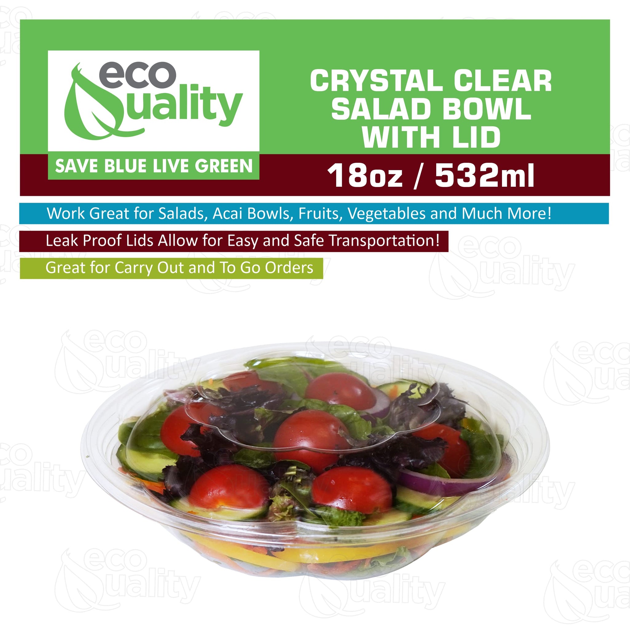 18oz Clear Disposable Salad Bowls with Lids (50 Pack) - Clear Plastic Disposable Salad Containers for Lunch To-Go, Salads, Fruits, Airtight, Leak