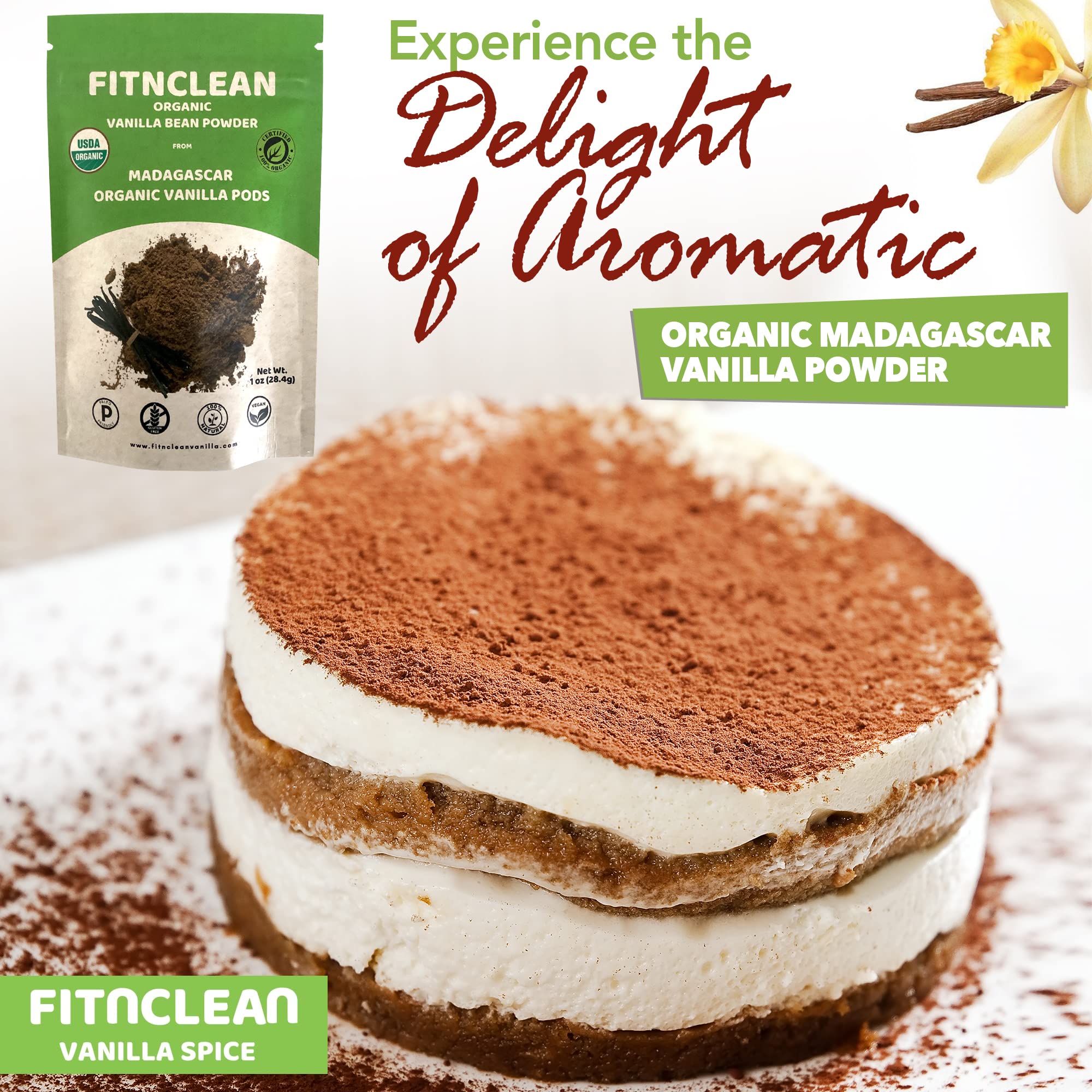 1oz Organic Madagascar Vanilla Bean Powder. Certified USDA Organic. Ground whole Gourmet Pods by FITNCLEAN VANILLA| Raw Natural Unsweetened No