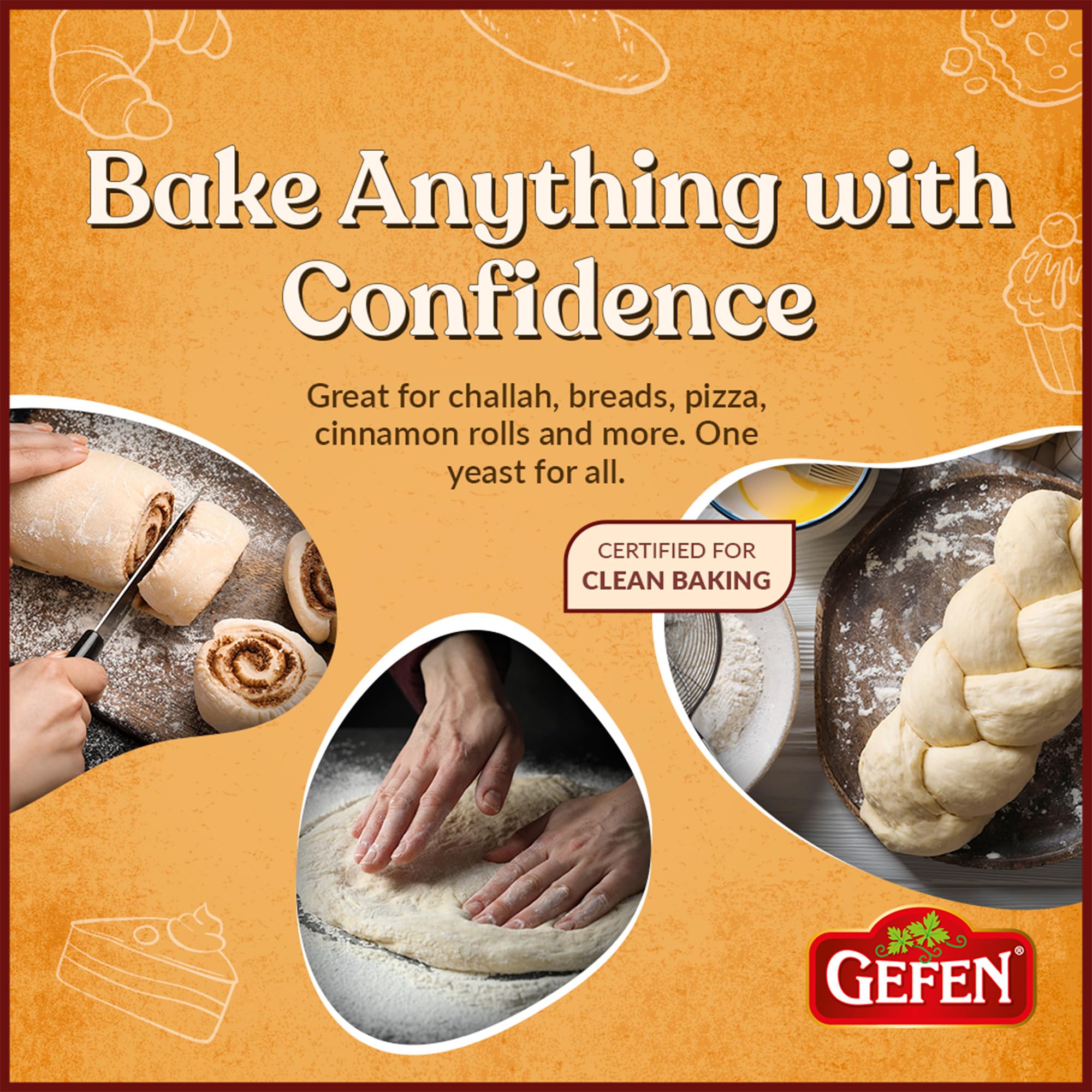 Gefen Instant Natural Dry Yeast, 1 LB Bag, Great for Breads & Challah, Certified Kosher