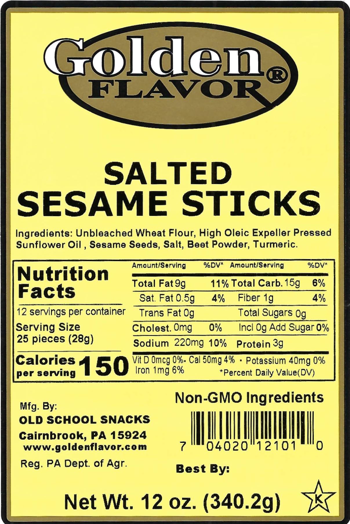 Golden Flavor - Salted Sesame Sticks - 12 oz bags (Salted, 8 Pack)