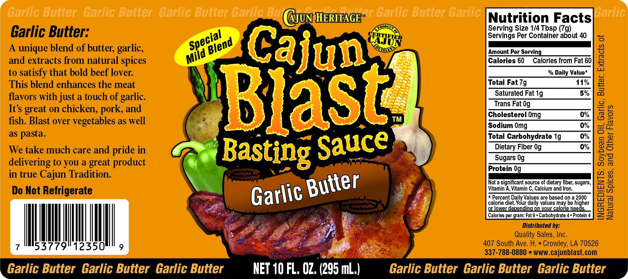 Cajun Blast Seasoned Basting Spray - Garlic Butter -10 oz BBQ Spray Bottle, All Natural Cajun Seasoning from Louisiana, Cajun BBQ spray that goes well