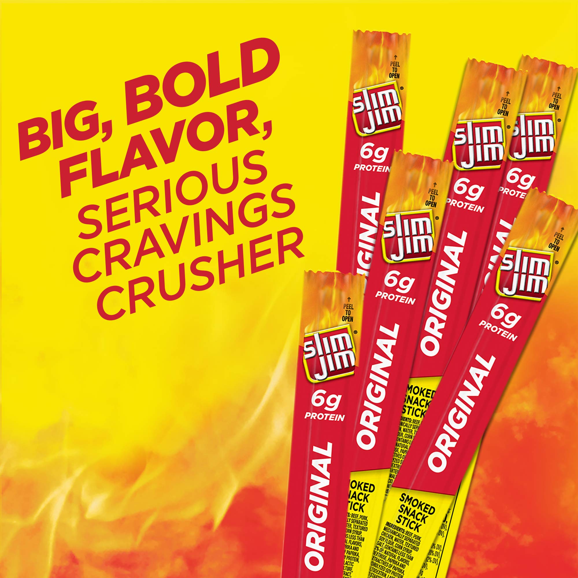 Slim Jim Giant Smoked Meat Sticks, Original Flavor, 6g Protein Per Stick, 0.97 oz.