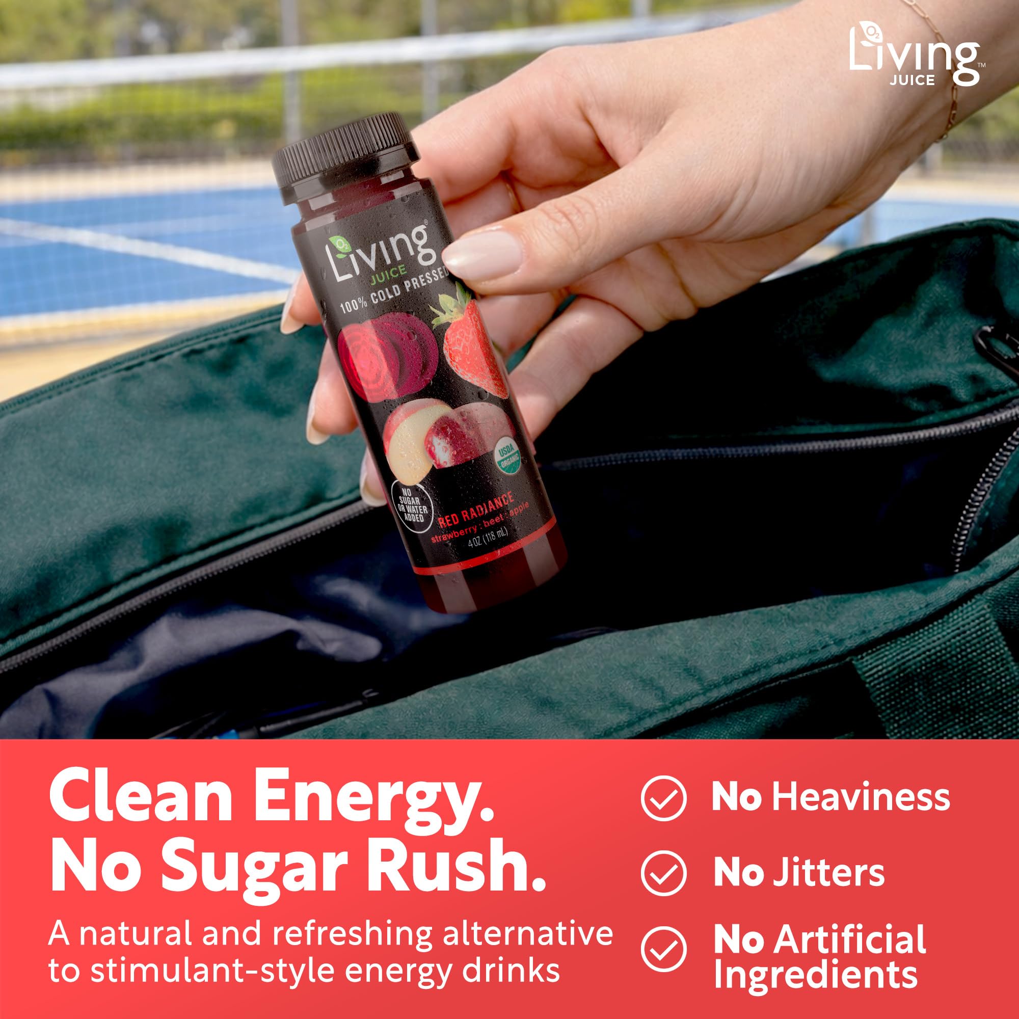 O2 Living Juice Cold Pressed Drink - Red Radiance Organic Juice Pack - No Added Sugar or Water, Naturally Sweetened from Fruits, Rich in Nutrients