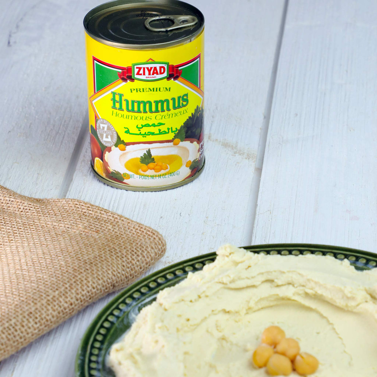 Ziyad Premium Vegan Hummus with Tahini - 14 oz - Authentic Middle Eastern Chickpea Dip - Ready-to-Eat Cans - No Additives, High-Protein, Creamy