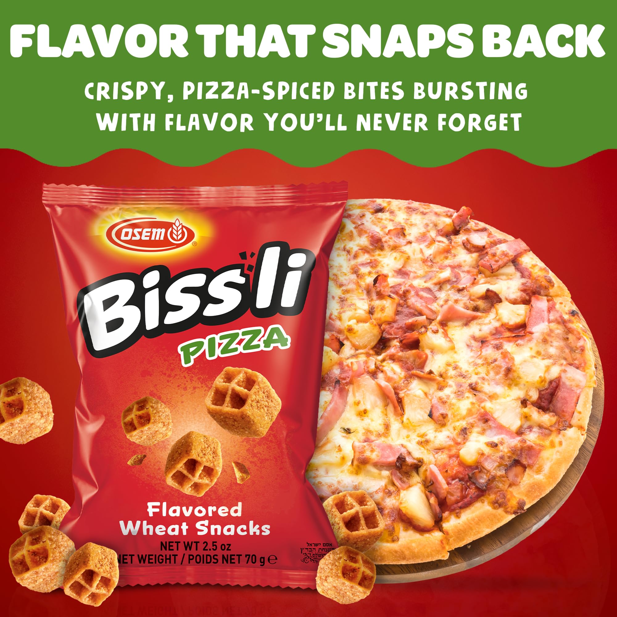 Osem Bissli Pizza Flavored Crunchy Wheat Snack Perfect Lunch Snack for Kids & Adults 2.5oz Bag (Pack of 24)