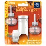 Glade PlugIns Refills Air Freshener Starter Kit, Scented and Essential Oils for Home and Bathroom, Golden Pumpkin & Spice, 1.34 Fl Oz, 1 Warmer + 2