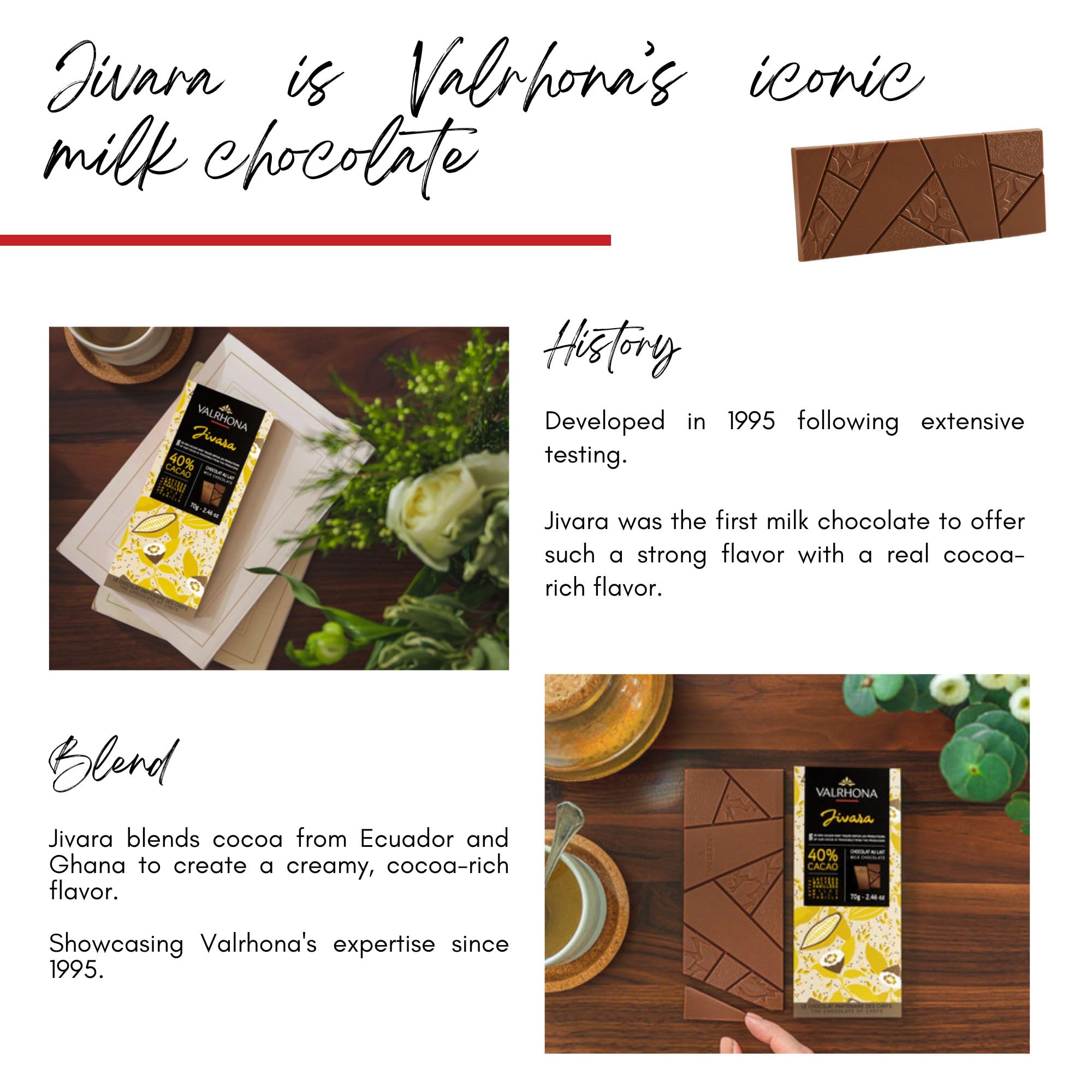 Valrhona Milk Chocolate JIVARA 40% Cacao Tasting Bar - Gourmet French Chocolate, Caramel & Vanilla. The Darkest Milk Chocolate for Baking & Frostings