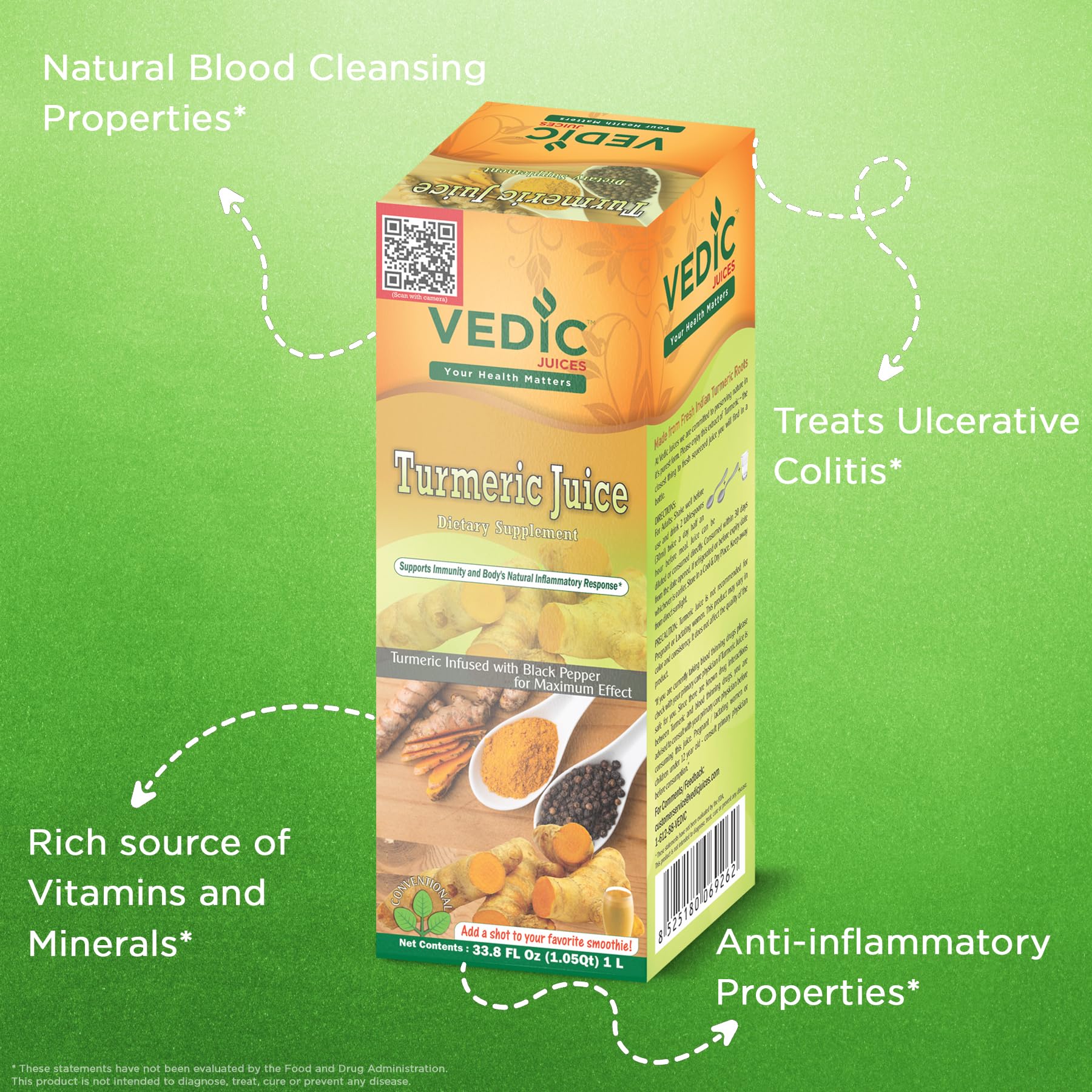 Vedic Juices Pure Turmeric Juice | Premium Quality Turmeric Liquid Extract Supplement | Digestion | 33.8 Fl Oz (Pack of 1)