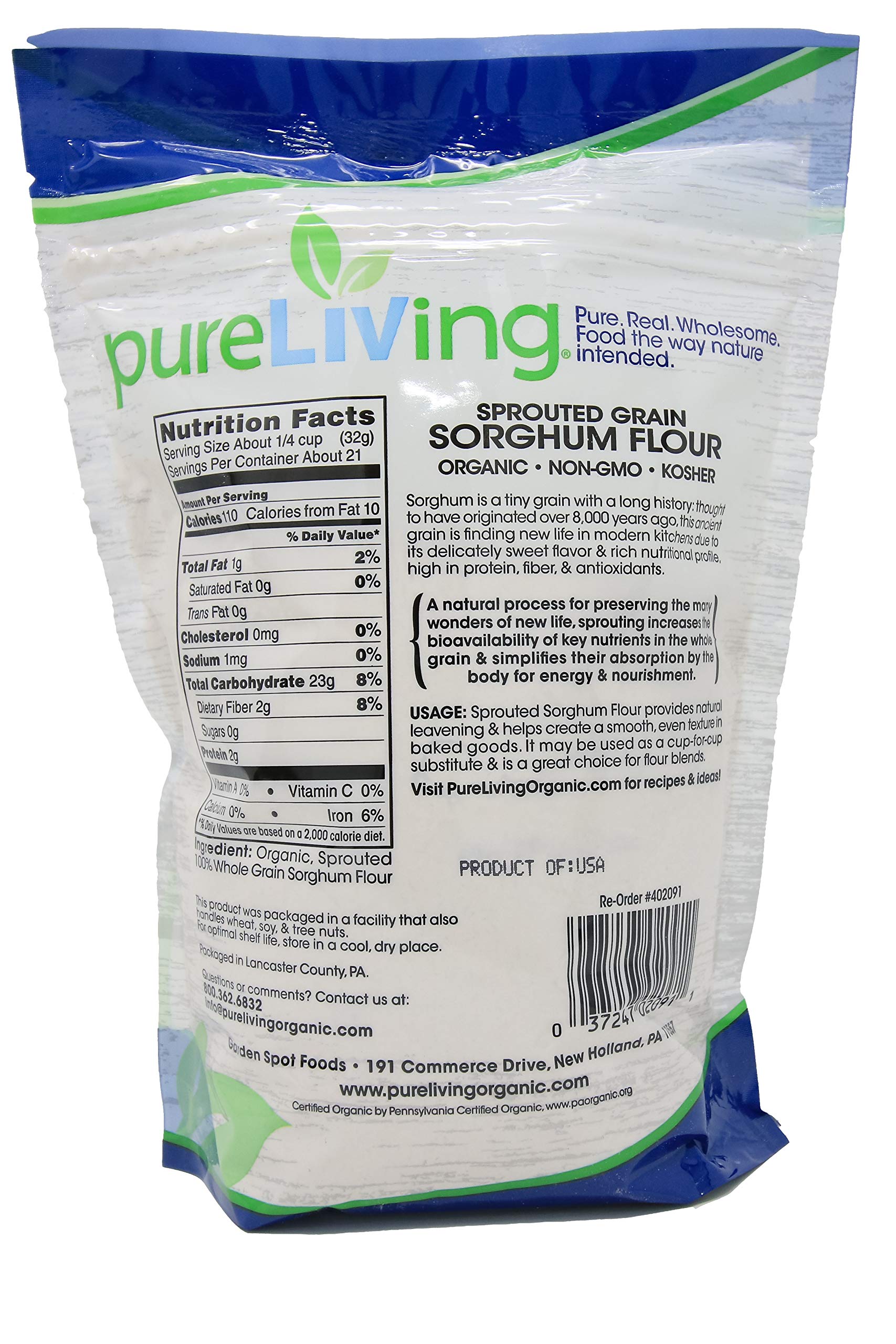 Pure Living Liv Organic Sprouted Flour, Sorghum, 24 Ounce