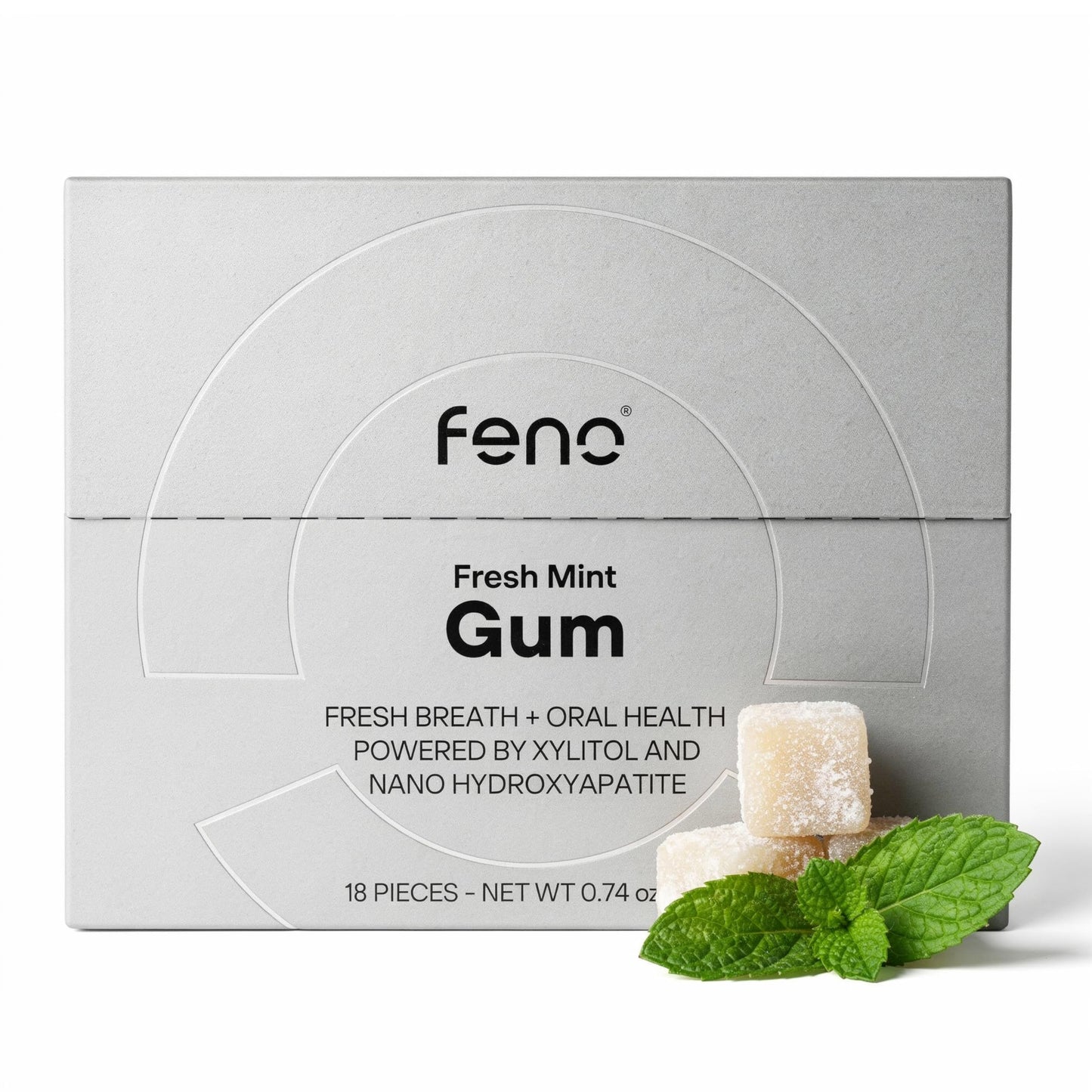 Feno Remineralizing Gum - Sugar Free Xylitol Gum with Nano Hydroxyapatite, Spearmint Dental Chewing Gum, Organic Tree Sap Base, Fresh Breath and Daily