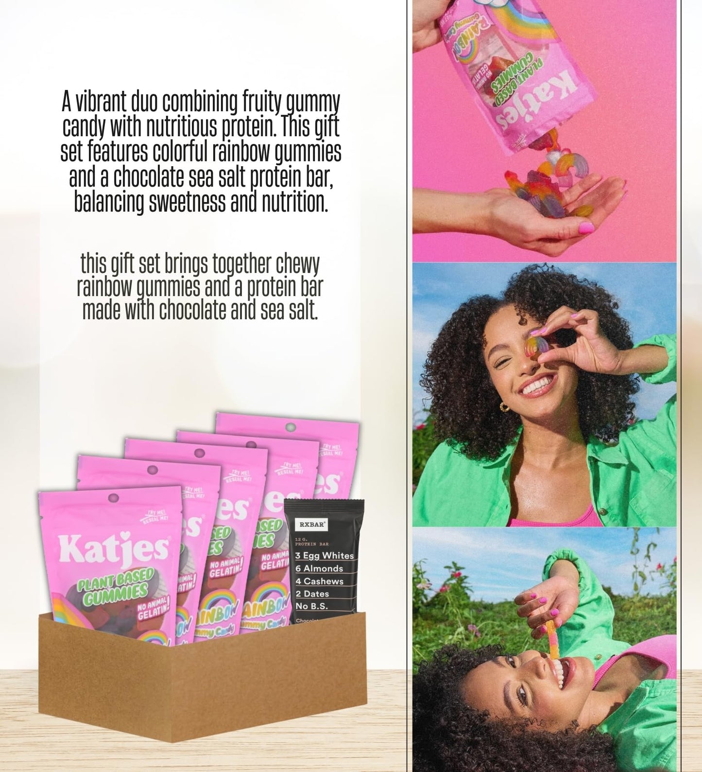 5X Unicorn Gummies - 4.9OZ Bundle with Bar Protein Choc S Salt - 1.8OZ - Rainbow Gummy Candy and Strips with Chocolate Sea Salt Protein Bar - Gift Set