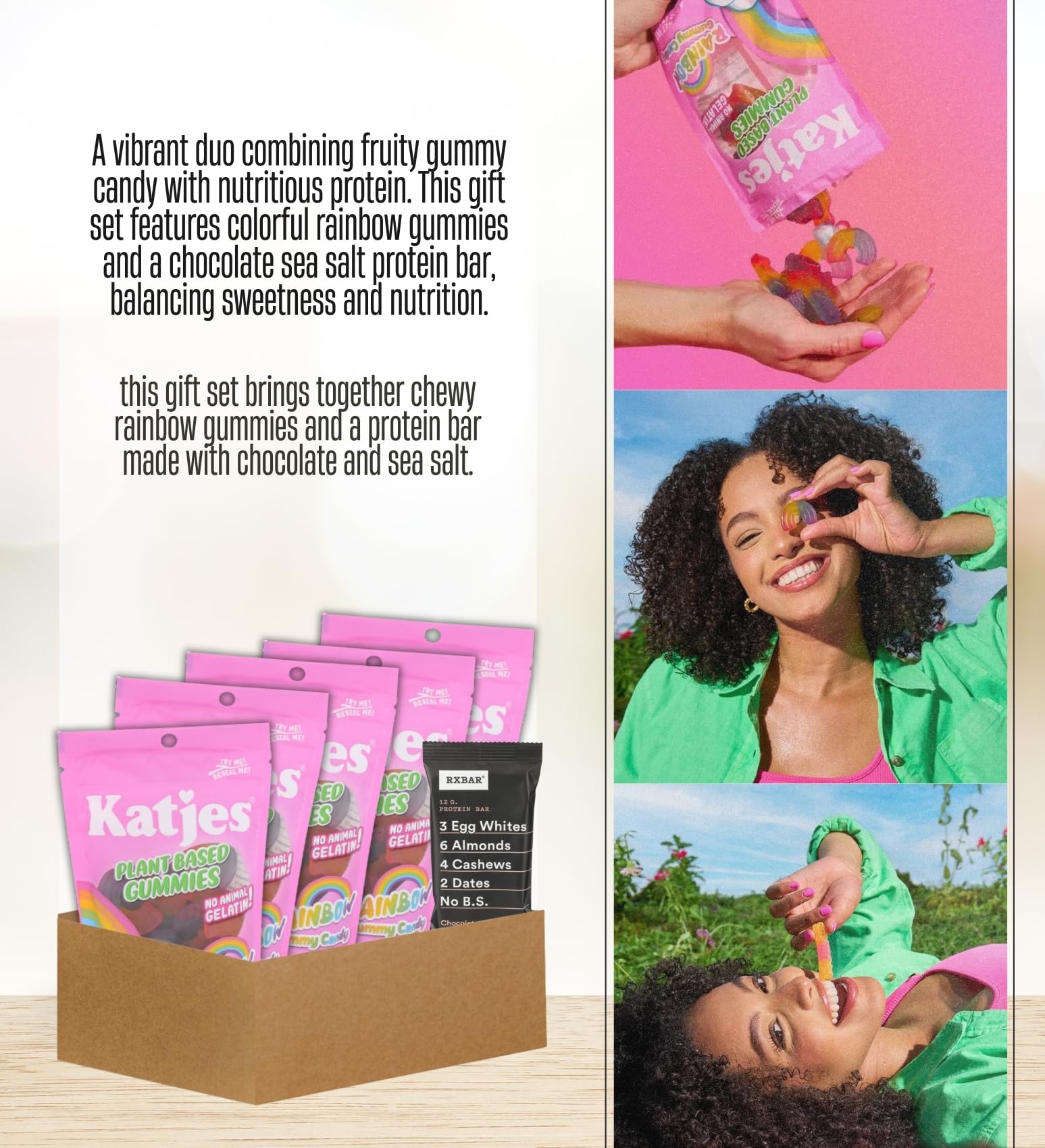 5X Unicorn Gummies - 4.9OZ Bundle with Bar Protein Choc S Salt - 1.8OZ - Rainbow Gummy Candy and Strips with Chocolate Sea Salt Protein Bar - Gift Set