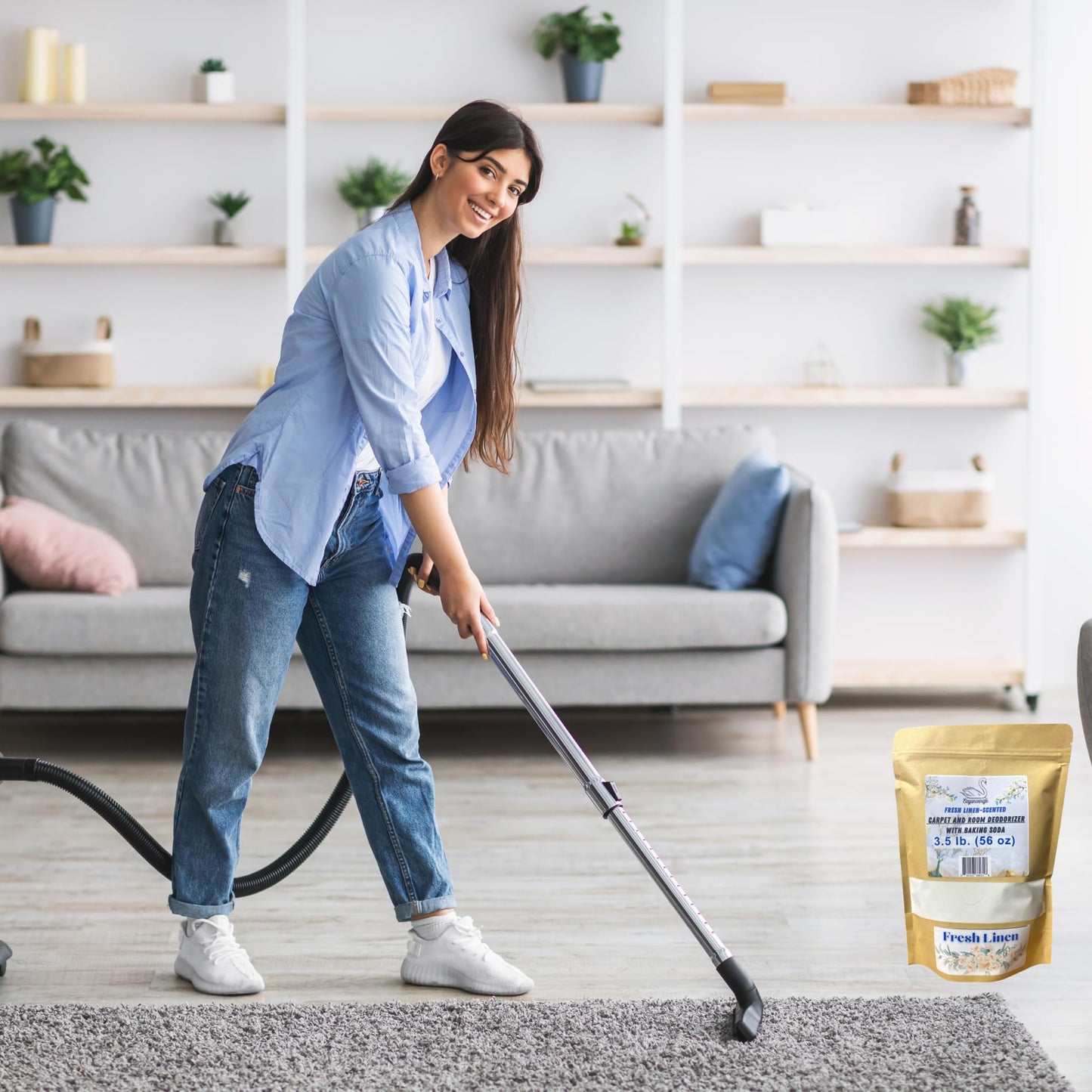 Eleganceinlife Fresh Linen-Scented Carpet and Room Deodorizer with Baking Soda, 3.5 lb. (56 oz)