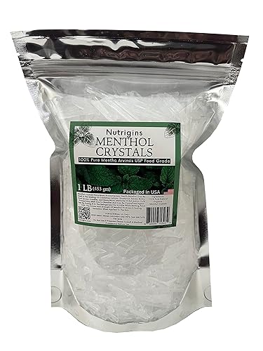Nutrigins Menthol Crystal 1 LB - Pure Organic 100% Natural - Menthol Crystals from Mint Crystal Mints Mentha Arvensis - Comes in Resealable Standup