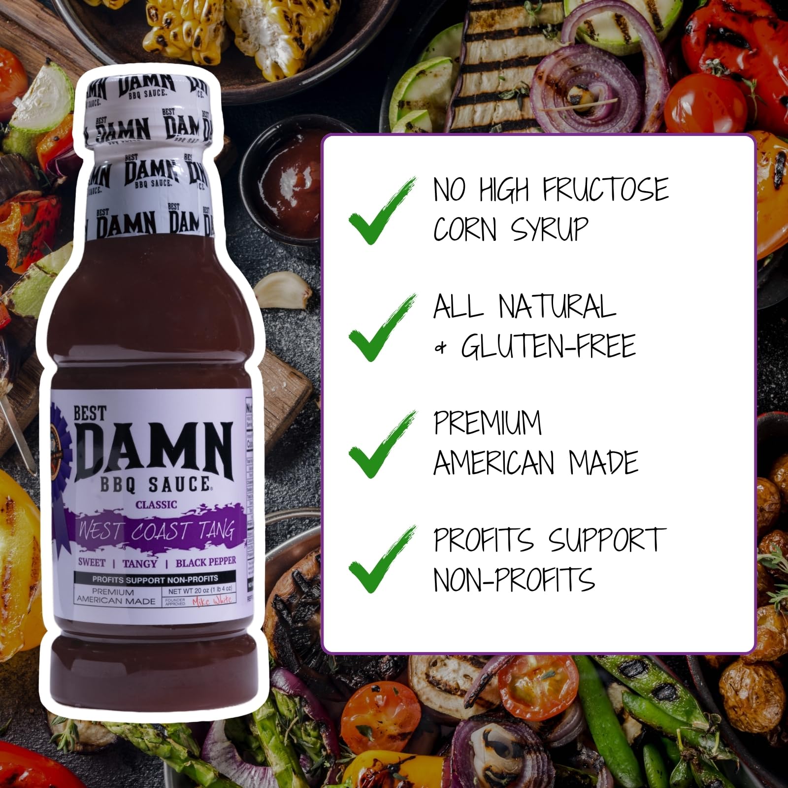 Best Damn BBQ Sauce West Coast Tang Barbecue Sauce BBQ 2-20 oz. Bottles