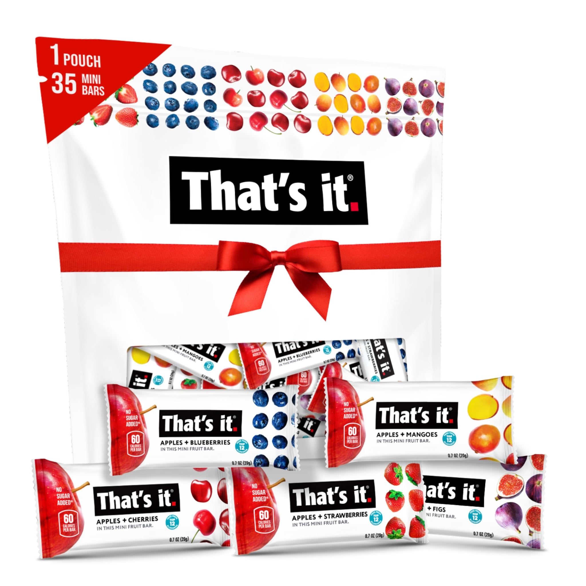 That's it. Mini Fruit Bars (Variety 35 Pack) No Sugar Plant-Based, Vegan & Gluten Free, Breakfast Bar, Paleo, for Children, Non GMO, Fiber (7