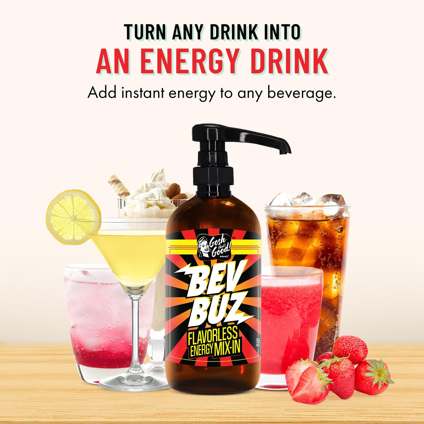 BEV BUZ™ Energy Drink Mix-In - Flavorless Liquid Caffeine Additive for Coffee, Tea, Smoothies, Sodas, Juices | Fast-Acting Energy Boost | Mixes Into
