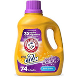 ARM & HAMMER Plus OxiClean with Odor Blasters Liquid Laundry Detergent, Laundry Odor Remover, Attacks Stains, Fresh Burst Scent, 74 Loads, 96.2 Fl Oz
