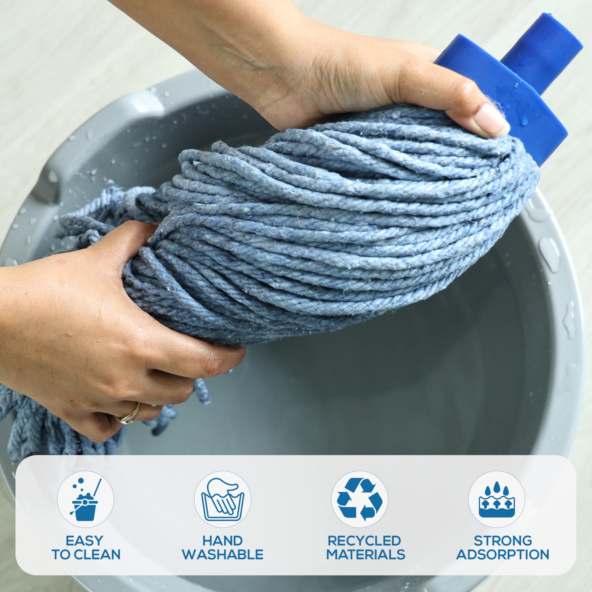 Kleen Handler Wet Mop Replacement Head - Heavy Duty Cotton Blend, Screw-On Mop Refills with Plastic Socket, Fits Standard Threaded Handles, Commercial