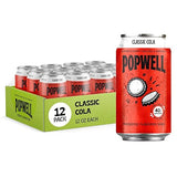 Popwell Classic Cola Caffeinated Better-For-You Prebiotic Soda, with 6g Fiber, 1g Sugar, Vitamins and Immunity Support, 12 fl oz Cans (pack of 12)